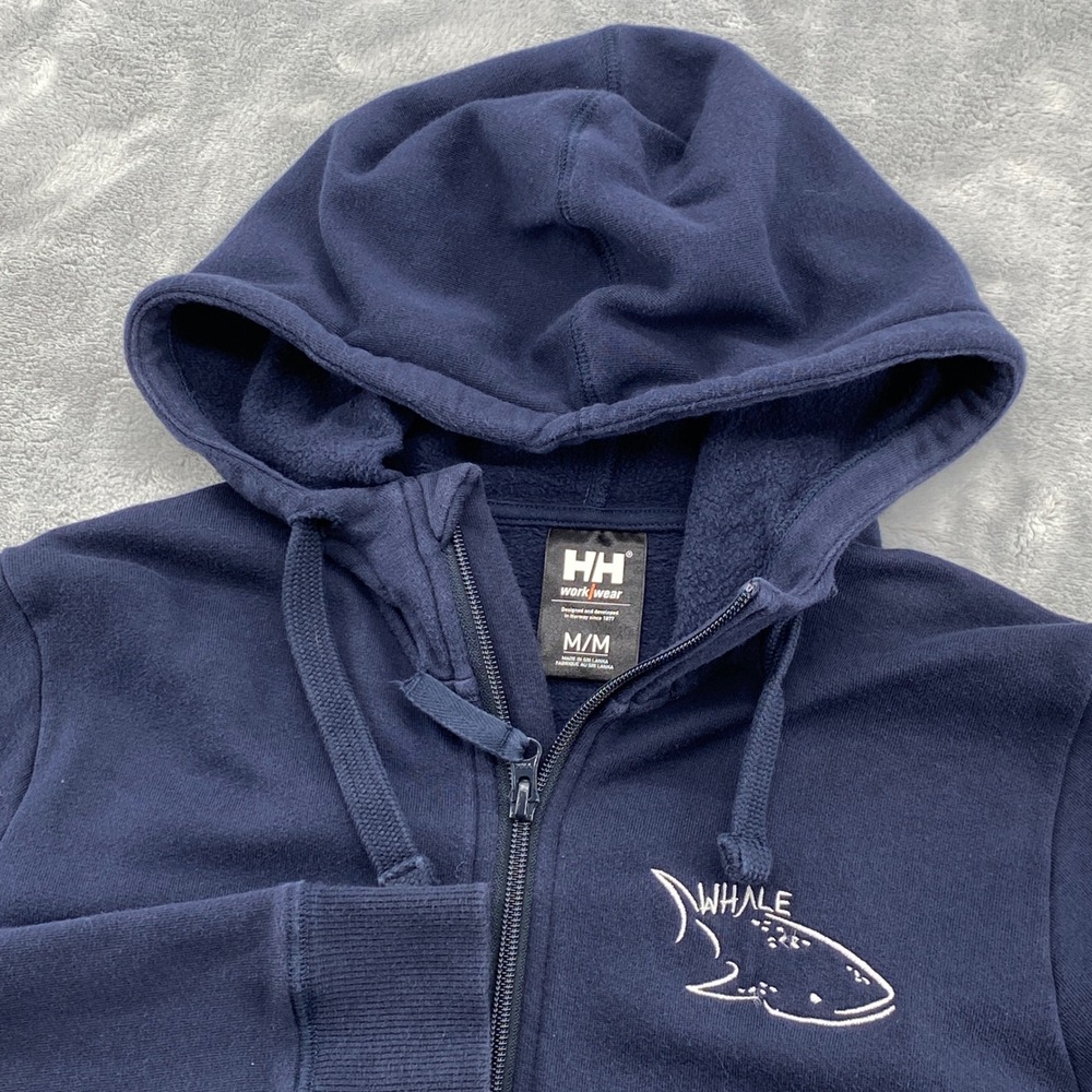 Helly Hansen Workwear Navy Blue Full Zip Whale Graphic Hoodie Sweatshirt Medium